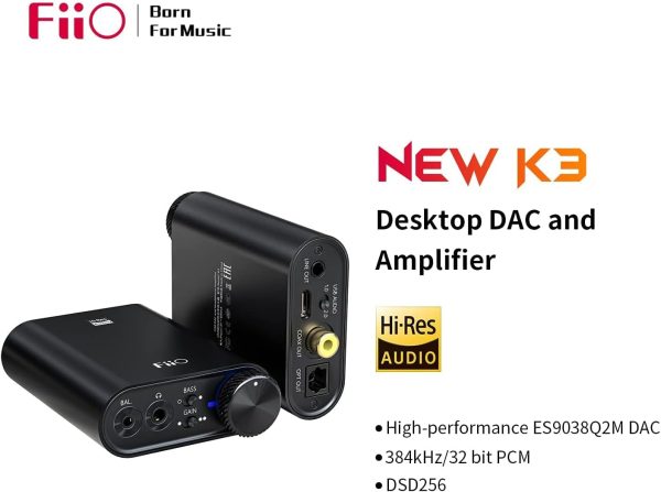 FiiO NEWK3 Amplifier Headphone Amps Portable High Resolution 384kHz/32bit DSD256 USB Type-C Lossless for PC/Laptop/Smartphones/Speaker Home Audio - Image 2