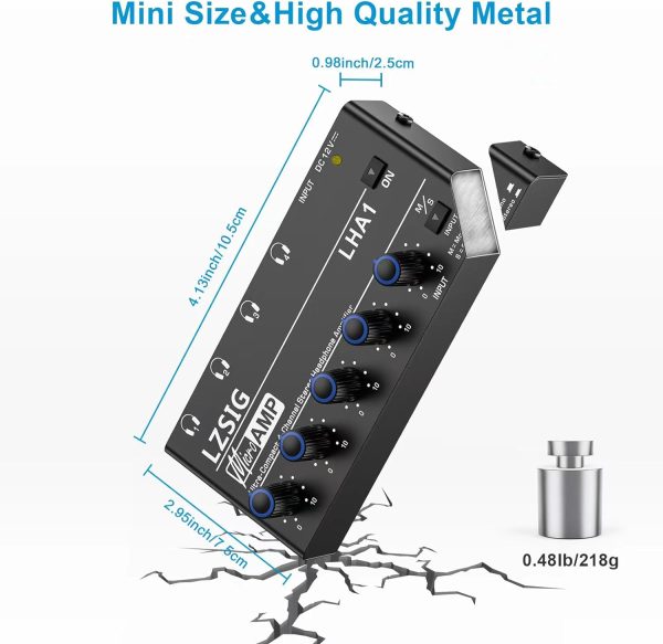 LZSIG Headphone Amplifier 4 Channel Metal Stereo Audio Amplifier,Mini Earphone Splitter with Power Adapter,1/4" & 1/8" TRS Headphones Output and TRS Audio Input for Sound Mixer,DC 12V - Image 6