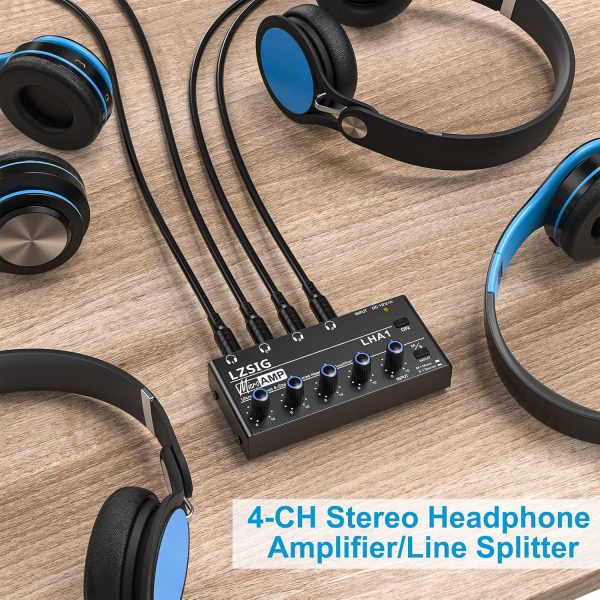 LZSIG Headphone Amplifier 4 Channel Metal Stereo Audio Amplifier,Mini Earphone Splitter with Power Adapter,1/4" & 1/8" TRS Headphones Output and TRS Audio Input for Sound Mixer,DC 12V - Image 7