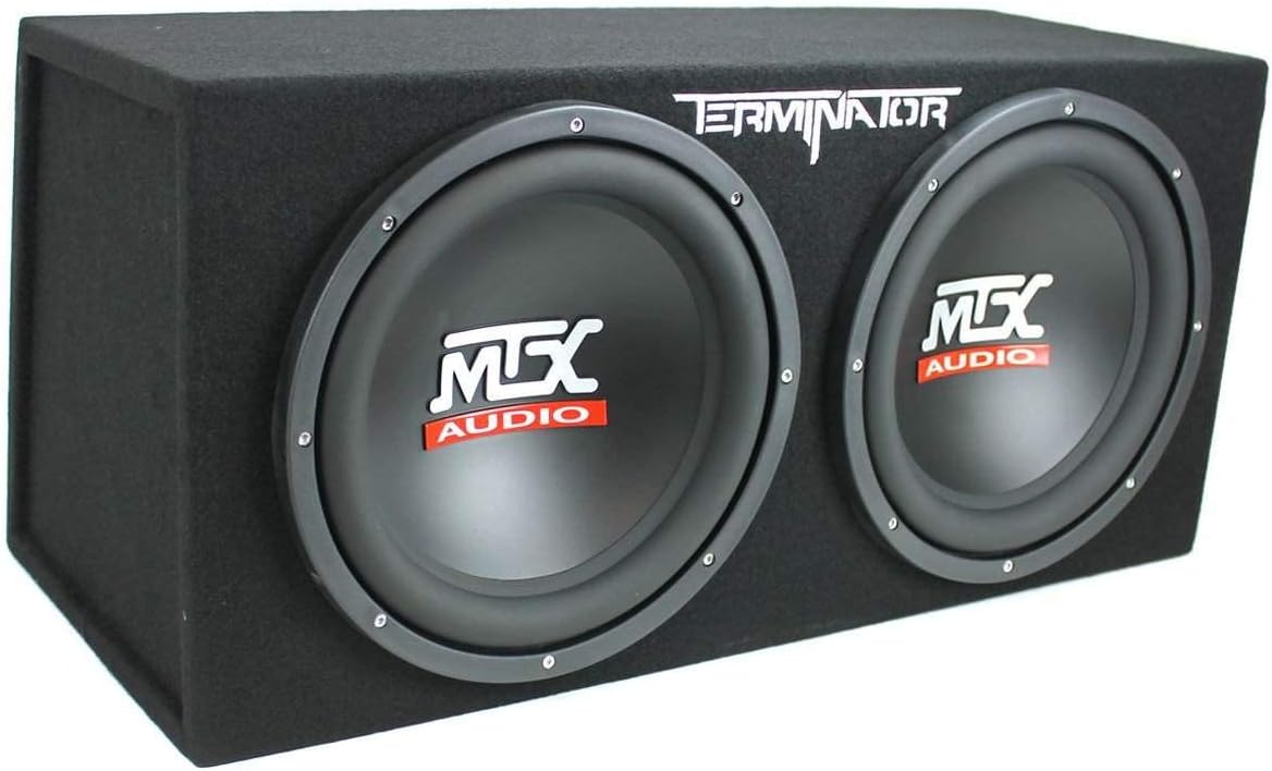 MTX Terminator 12 Inch 1200 Watt 2 Ohm Single Voice Coil Audio Dual Loaded Subwoofer Speaker Box Enclosure for Vehicle Sound System, Black